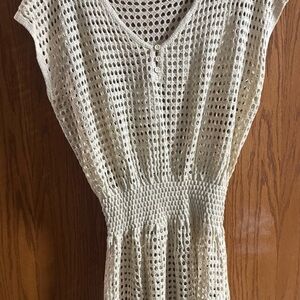 Cream Crochet Sleeveless Dress